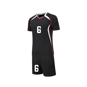 Custom Sublimated <b>Volleyball</b> Uniform <b>Set</b> Black V-Neck Short Sleeve Moisture Wicking Unisex Adult Jersey With Number 6 - Product Image 2