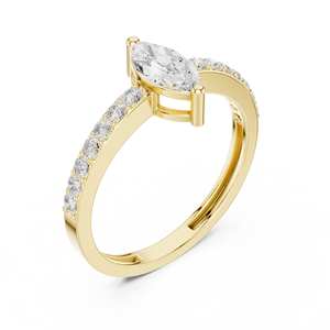 18K Yellow Gold Marquise Cut <b>Diamond</b> Engagement <b>Ring</b> for Women | Pave Set Solitaire <b>Diamond</b> <b>Ring</b> | Luxury Fine Jewelry - Product Image 1