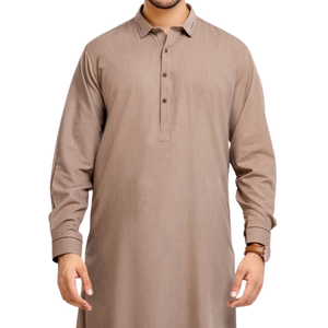 Men's Cotton Kurta Shalwar Set Traditional <b>Ankle</b>-Length Regular Fit Casual Wear India Pakistan Style All Seasons Brown - Product Image 3