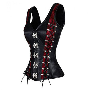 Salva Leather Women's Leather <b>Corset</b> Casual Style Zipper Closure <b>Strapless</b> Vest Regular Length Solid Color Waterproof Outer Wear - Product Image 2