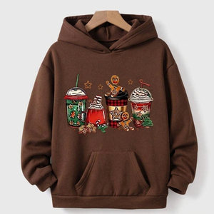Sudadera con Capucha Navideña Roja de Algodón Estampada con Diseño de Bebidas Navideñas y Galletas de Jengibre, Unisex, Informal, para Invierno - Product Image 6