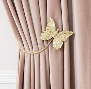 Antique Brass Curved <b>Curtain</b> Holdbacks With Bee Winged Finials Traditional Decorative Accessories - Product Image 3