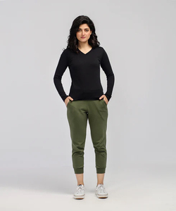 Chemises à manches longues pour femmes, col en V, couleur unie, haut décontracté, coupe classique, logo personnalisé OEM ODM, chemise à manches longues pour femmes - Product Image 3