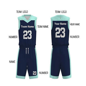 Conjunto de Uniforme de Baloncesto Sublimado Personalizado, Unisex, Cuello en V, Sin Mangas, Color Azul Marino y Verde Menta, Nombre del Equipo 23, Uniforme Deportivo Transpirable - Product Image 5