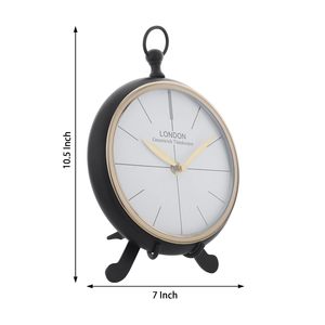 Horloge de bureau circulaire en métal noir, design Art Déco, mouvement à aiguilles, affichage à trois aiguilles, support à trois pieds, fonction de retournement de page radio - Product Image 4