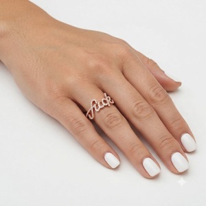 Handgefertigter Schmuck 10K 14K Gelbgold Diamant 14K Massivgold Diamant Mittelfingerring Schriftart Diamantring - Product Image 4