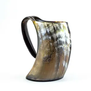 Taza para Beber Hecha a Mano de Cuerno de Búfalo, Forma Natural con Diseño de Dragón Tallado, Artículo Coleccionable - Product Image 3