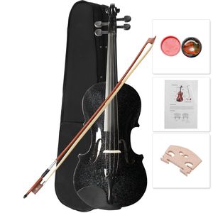 Nuovo Set Violino Acustico 4/4 Fatto a Mano con Arco in Resina Nera per Studenti e Violinisti Elettrici, Archi in Fibra di Carbonio e Legno Inclusi - Product Image 1
