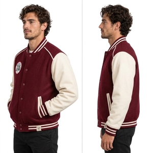 Veste universitaire pour homme, style classique universitaire, mélange de laine, manches style cuir, fermeture à boutons pression, coupe confortable, OEM - Product Image 5