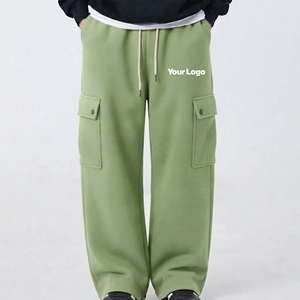 OEM/ODM Custom Made <b>Wide</b> <b>Leg</b> <b>Cargo</b> Pockets Fashionable Baggy Sweatpants Solid Color Breathable Hip Hop Style Joggers - Product Image 4