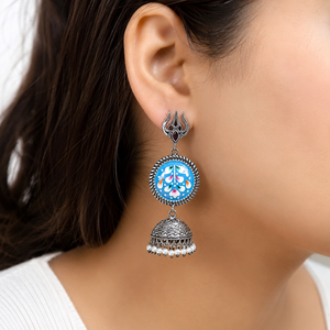 Wholesale Oxidized Silver Hand Painted Dangle Earring Bollywood Jhumka | Direct Factory Manufacturer | Premium Quality | Hot - Product Image 2