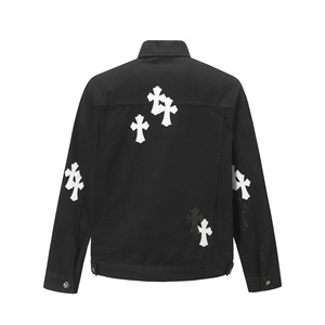 Spring Men's Retro American Vintage Cross Patch <b>Denim</b> Jacket Embroidered Button Up Streetwear High Street Casual Jean <b>Coat</b> - Product Image 4