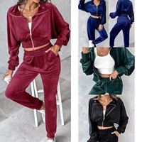 Ensemble deux pièces décontracté pour femmes européennes, hiver, respirant, velours uni, manches longues + pantalon long