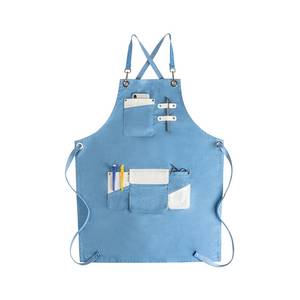Tablier de service en toile premium avec logo personnalisé, bretelles croisées réglables en cuir, polyvalent pour bistro, serveuse et usage utilitaire - Product Image 4