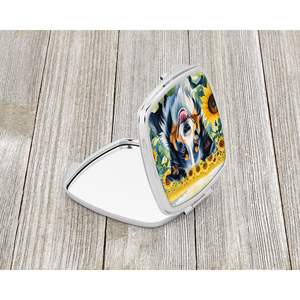 Border Collie girasoles compacto viaje maquillaje espejo bolsillo plegable de mano para mujeres y niñas Ideas de regalos decorativos - Product Image 2
