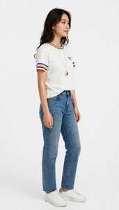ONETEN APPAREL Women's <b>White</b> Striped Trim Crew Neck Short Sleeve <b>T</b>-<b>Shirt</b> Letter Print Casual Loose <b>Crop</b> Jersey Comfortable Top - Product Image 6