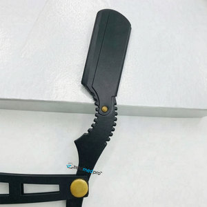 Rasoir personnalisé avec logo pour barbier, lame en acier durable pour le visage, le bikini et les aisselles, classique noir avec verrouillage à bascule - Product Image 3