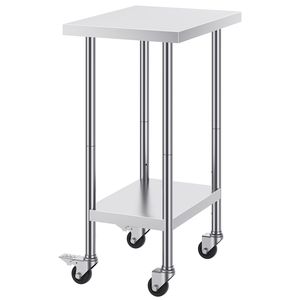 Banco da Lavoro in Acciaio Inox Resistente 24 X 18 X 38 Pollici con 4 Ruote e 3 Livelli di Altezza Regolabili per Preparazione Alimenti - Product Image 1