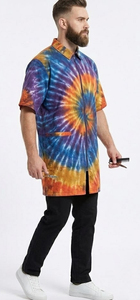 Tie Dye Barber Grooming Smock <b>Apron</b> Men \ <b>Half</b> Sleeve Shirt Turn Down Neck Grooming Smock Cape \ Professional Barber Jacket - Product Image 3