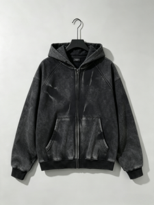 Sweat à capuche zippé pour homme SJH, personnalisé, effet délavé, avec broderie tridimensionnelle, design classique à capuche, vêtement streetwear tendance - Product Image 1