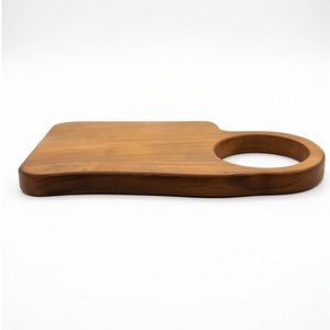 Tabla de cortar profesional de madera de teca con mango circular grande, tabla de cortar de madera con forma única para servir en la cocina. - Product Image 3
