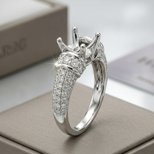 Anillo de Oro Sólido de 18K Más Vendido, Base para Engaste con Hilera Ornamentada, Acento de Diamante Natural de 4 Puntas, Montura de Banda Ancha para Fiesta de Lujo - Product Image 1