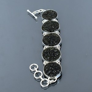 Handmade Moldavite <b>Bracelet</b> 925 Sterling Silver <b>Adjustable</b> Unique Elegant Boho Gemstone Jewelry - Product Image 4