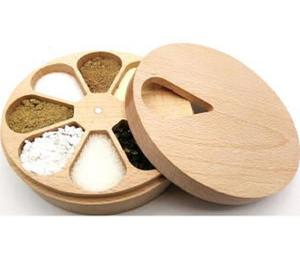 Caja de Especias de Madera Rústica de la Más Alta Calidad con Tapa de Vidrio Hexagonal, Caja de Madera con Seis Compartimentos - Product Image 3