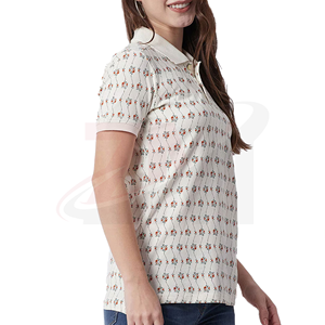 Camisa Polo Floral para Mujer al por Mayor, Manga Corta, Beige, Estampada, Tela Oxford, Casual, Transpirable, 100% Algodón - Product Image 3