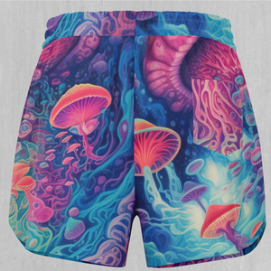 Shorts de sport pour femmes, taille haute, séchage rapide, en tissu Oxford, avec fermeture éclair, bordure en dentelle, impression par transfert thermique, logo personnalisé - Product Image 2