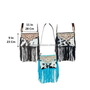 Sac bandoulière multifonctionnel personnalisé en cuir de vachette véritable, design de luxe, fait main, avec franges, style western - Product Image 2