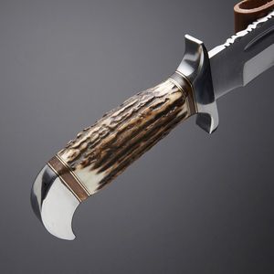 High Quality Bowie Knife with Stag Handle and <b>Leather</b> Sheath Hunting Survival Gear Wholesale with <b>Leather</b> Sheath Outdoor Knife - Product Image 6