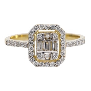 Lujo 14K oro amarillo diamante natural Baguette y anillo de Halo de corte redondo con Pave-Set banda para mujeres joyería de declaración fina - Product Image 1