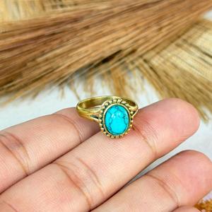 <b>Turquoise</b> Brass <b>Ring</b> 18k Gold plated <b>Ring</b> Antique Bedded Boho <b>Ring</b> Wholesale <b>Ring</b> For Women - Product Image 2
