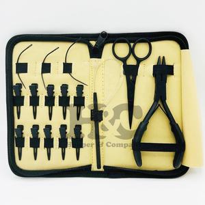 Nuevo Kit de herramientas de extensión de cabello profesional Estuche de piel negra Kit de herramientas de extensión de cabello atado a mano Precio al por mayor Alicates de tijera de bucle Logo de clip - Product Image 6