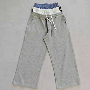 Glory Custom Pantalon de jogging décontracté à double taille haute et jambe large en molleton de coton pour le streetwear, vente en gros OEM - Product Image 5