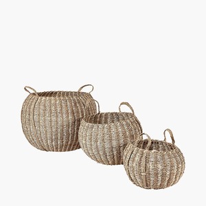 Cestas Redondas de Hierba Marina y Hojas de Palma con Asas, Juego de 3 Cestas de Almacenamiento Hechas a Mano en Vietnam - Product Image 2