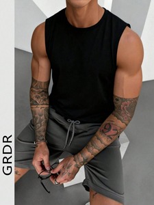 Men's Casual Workout <b>Tank</b> <b>Tops</b> Gym Sleeveless O-Neck Shirts Breathable Knitted Muscle 100% Cotton Solid Summer Customized Logo - Product Image 2