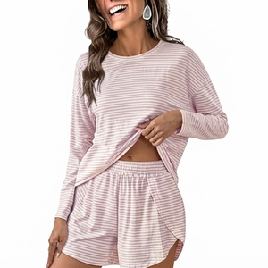 Double Stitched Seam High Quality Skinny Casual Embroidered Ladies Nightwear <b>Set</b> Super Soft Peach Rib Spring Sleepwear - Product Image 6