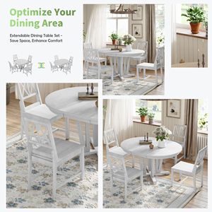 Set da Pranzo Rustico a 5 Pezzi con Tavolo Rotondo Allungabile e 4 Sedie con Schienale Incrociato per Cucina o Sala da Pranzo - Product Image 3