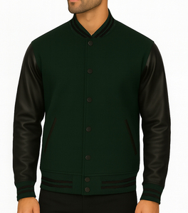 Chaqueta universitaria clásica para hombre, estilo Letterman, con cierre frontal a presión, cintura acanalada y detalles bordados. - Product Image 1