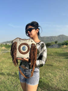 New Western Style Hair on Hide Fur Suede Leather Fringe Bag High Quality <b>Boho</b> Women Fur Leather Unique Middle Concho Fringe Bags - Product Image 2