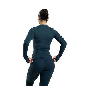 Women's Teal Full Zip Training <b>Jacket</b> with Thumb Holes Long Sleeve Stretch <b>Workout</b> Gym Running Yoga Fitness Activewear <b>Jacket</b> - Product Image 6