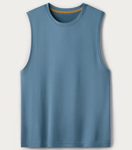 Camiseta sin mangas de punto con cuello redondo profundo para gimnasio, de algodón, para hombre, talla grande, transpirable, con espalda cruzada y logo frontal. - Product Image 2