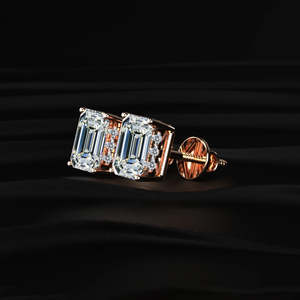 2 Carat <b>Emerald</b> Cut Moissanite <b>Stud</b> Earrings Hidden Halo Solitaire Jewelry 4TCW Colorless VVS Luxury Wedding Bridal Gift Women - Product Image 3