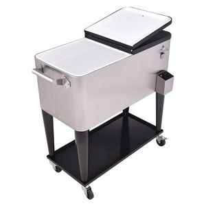 80 Quart Stainless Steel Patio <b>Rolling</b> Cooler <b>Box</b> for Ice Beverages - Product Image 6