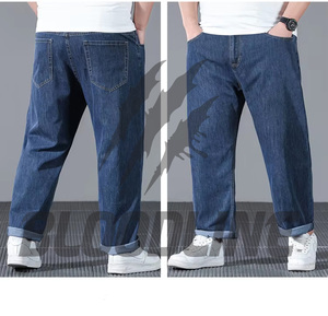 Jean en denim délavé coupe droite pour homme BLOODLINE, taille mi-haute, coupe classique, en coton, style décontracté automne - Product Image 4