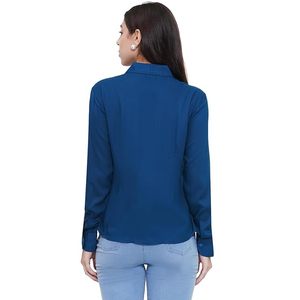 Chemise décontractée unie à manches longues en rayonne pour femme, col chemise, style européen, pour le bureau, vente en gros, logo personnalisé, OEM ODM disponible - Product Image 3