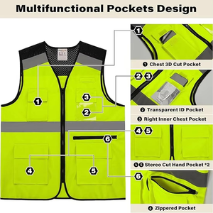 Custom Color High Visibility <b>Canvas</b> Security Vest Button Closure Breathable Eco-Friendly Men's Tactical Workwear Yellow Green - Product Image 4