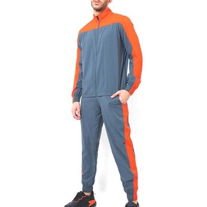 Survêtement homme gris et orange à blocs de couleur, col zippé intégral ou demi-zippé, coupe sportive régulière, en polyester et coton, pour l'automne - Product Image 1